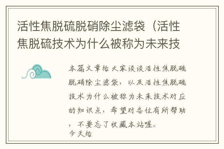 活性焦脱硫脱硝除尘滤袋（活性焦脱硫技术为什么被称为未来技术）