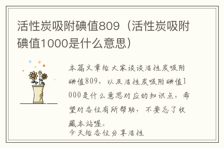 活性炭吸附碘值809（活性炭吸附碘值1000是什么意思）