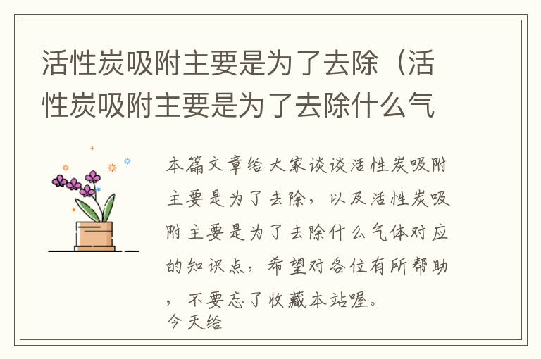 活性炭吸附主要是为了去除（活性炭吸附主要是为了去除什么气体）