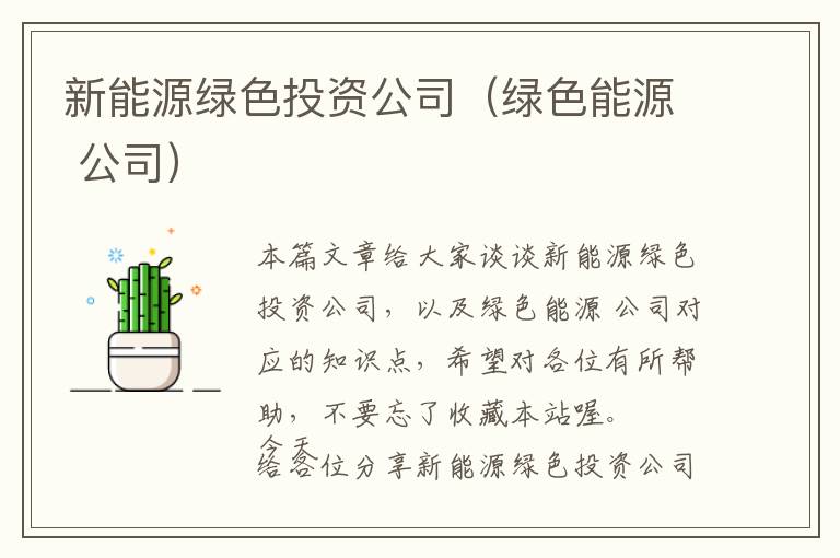 新能源绿色投资公司（绿色能源 公司）