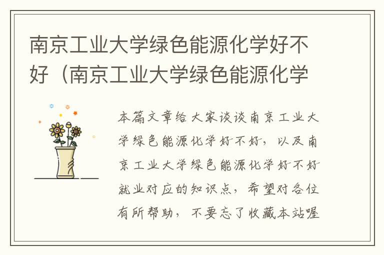 南京工业大学绿色能源化学好不好（南京工业大学绿色能源化学好不好就业）