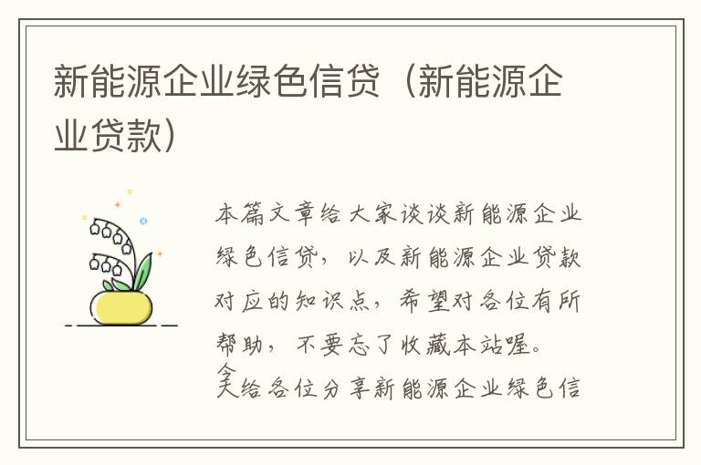 新能源企业绿色信贷（新能源企业贷款）