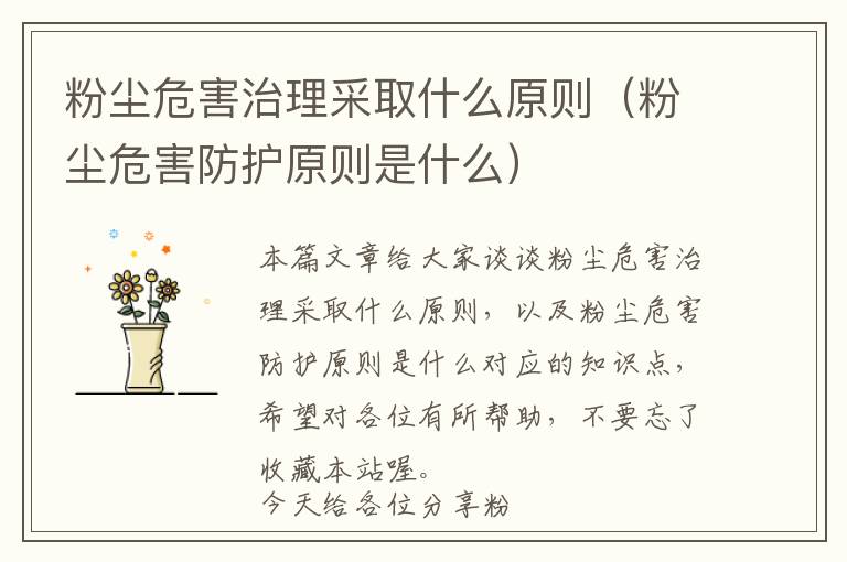 粉尘危害治理采取什么原则（粉尘危害防护原则是什么）