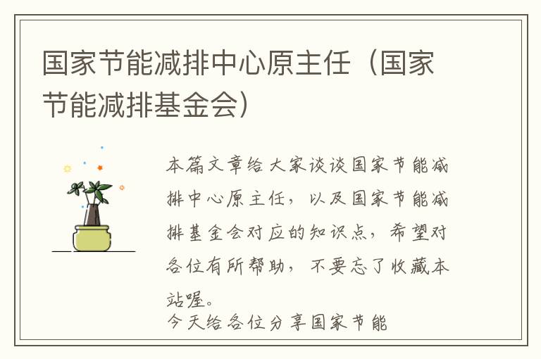 国家节能减排中心原主任（国家节能减排基金会）