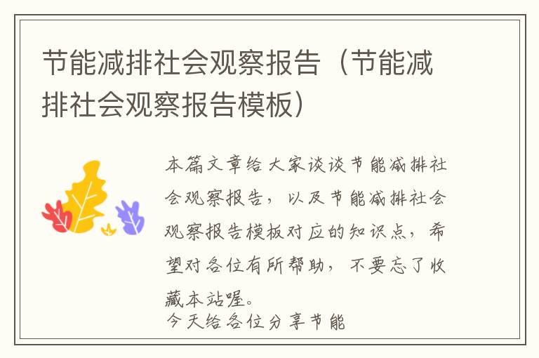 节能减排社会观察报告（节能减排社会观察报告模板）