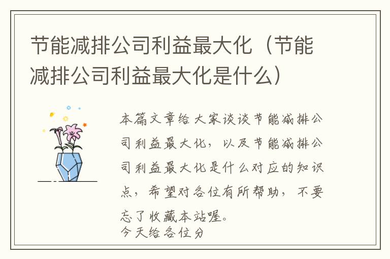 节能减排公司利益最大化（节能减排公司利益最大化是什么）