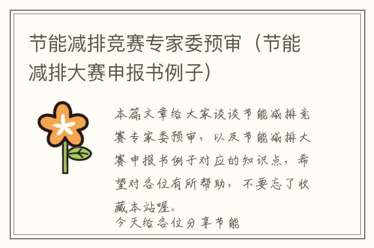 节能减排竞赛专家委预审（节能减排大赛申报书例子）