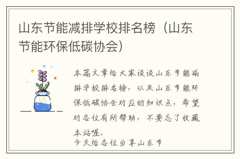 山东节能减排学校排名榜（山东节能环保低碳协会）