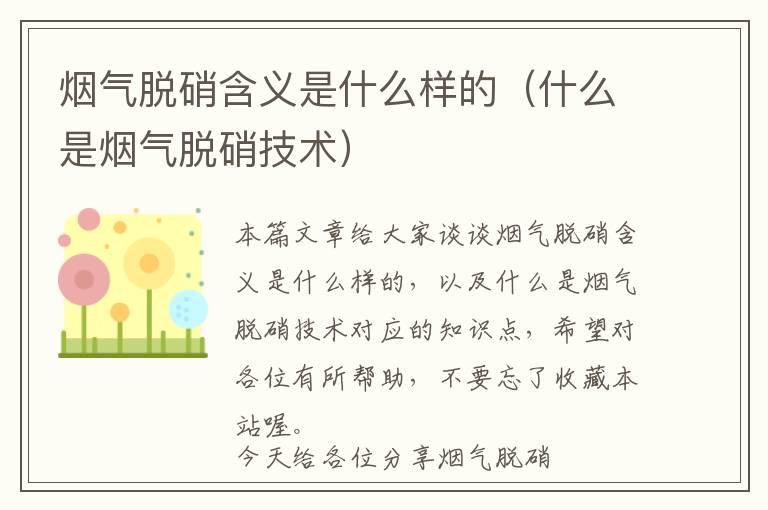 烟气脱硝含义是什么样的（什么是烟气脱硝技术）