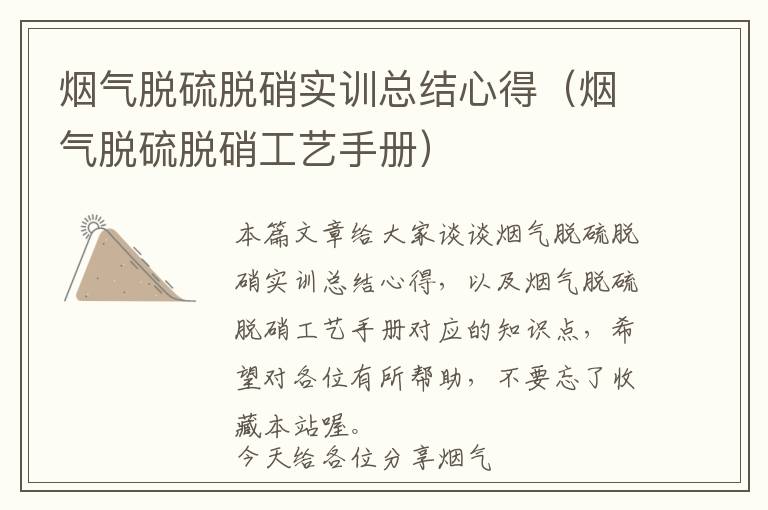 烟气脱硫脱硝实训总结心得（烟气脱硫脱硝工艺手册）