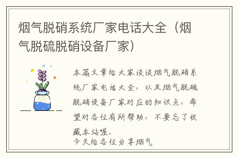 烟气脱硝系统厂家电话大全（烟气脱硫脱硝设备厂家）